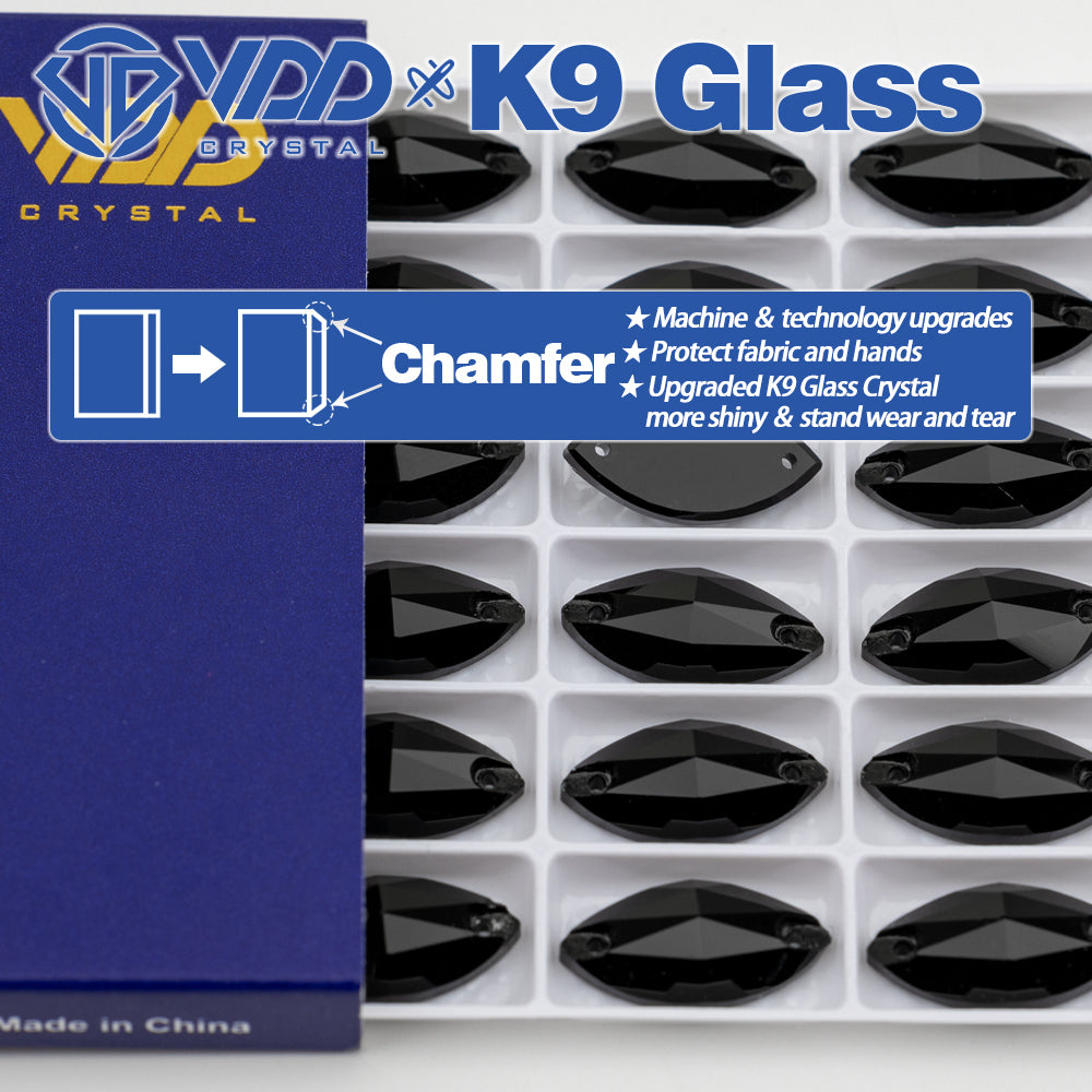 VDD S102 Jet  Navette Top Quality K9 Glass Sew on Rhinestones Crystal Flatback Sewing Strass Stones for Garment Decorations