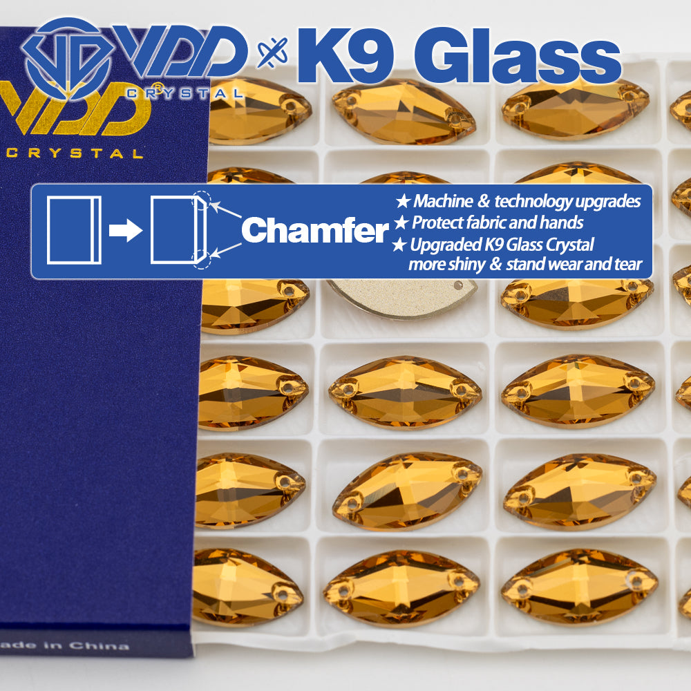 VDD S106 Lt.Co.Topaz  Navette Top Quality K9 Glass Sew on Rhinestones Crystal Flatback Sewing Strass Stones for Garment Decorations