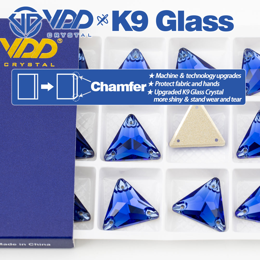 VDD S118 Sapphire Triangle Top Quality K9 Glass Sew on Rhinestones Crystal Flatback Sewing Stones for Clothes Decorations