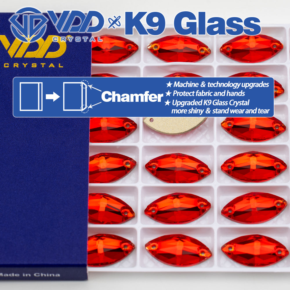 VDD S109 Siam Navette Top Quality K9 Glass Sew on Rhinestones Crystal Flatback Sewing Strass Stones for Garment Decorations