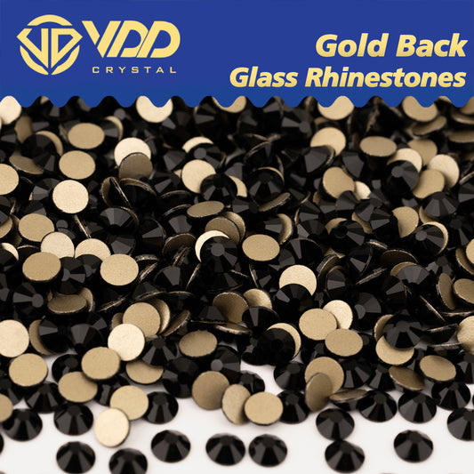 VDD  002 Jet 1440Pcs SS4-SS20 High Quality Glass Rhinestones Crystal Gold Flatback Strass Stones For Nail Art Crafts DIY Decorations