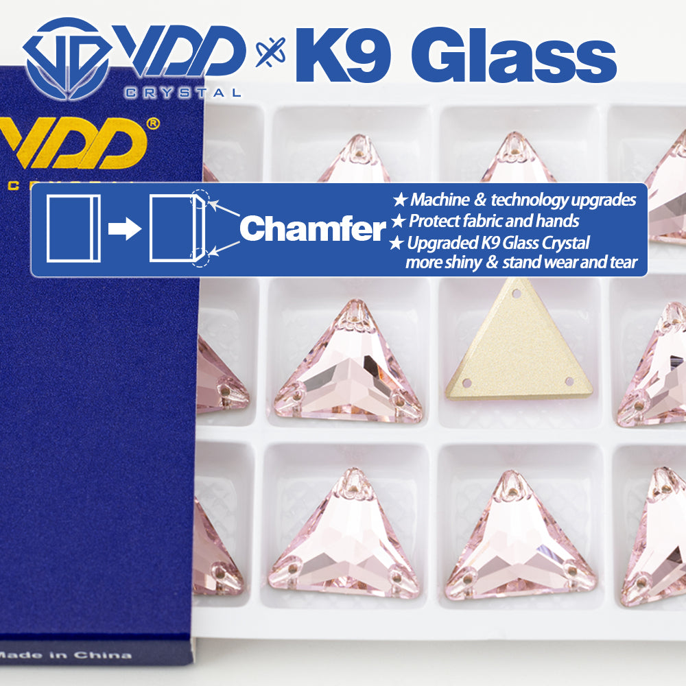 VDD S121 Light Rose Triangle Top Quality K9 Glass Sew on Rhinestones Crystal Flatback Sewing Stones for Clothes Decorations