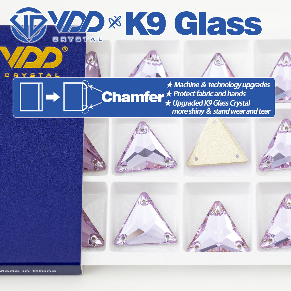 VDD S122 Violet Triangle Top Quality K9 Glass Sew on Rhinestones Crystal Flatback Sewing Stones for Clothes Decorations