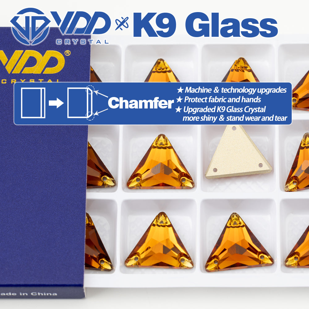 VDD S107 Coffee Triangle Top Quality K9 Glass Sew on Rhinestones Crystal Flatback Sewing Stones for Clothes Decorations