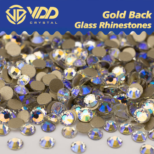 VDD  061 Moon Shadow High Quality Glass Rhinestones Crystal Gold Flatback Strass Stones For Nail Art Crafts DIY Decorations