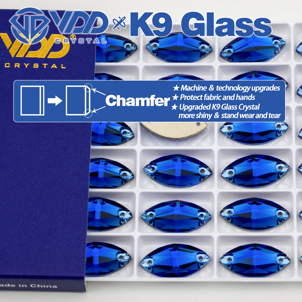 VDD S118 Sapphire Navette Top Quality K9 Glass Sew on Rhinestones Crystal Flatback Sewing Strass Stones for Garment Decorations