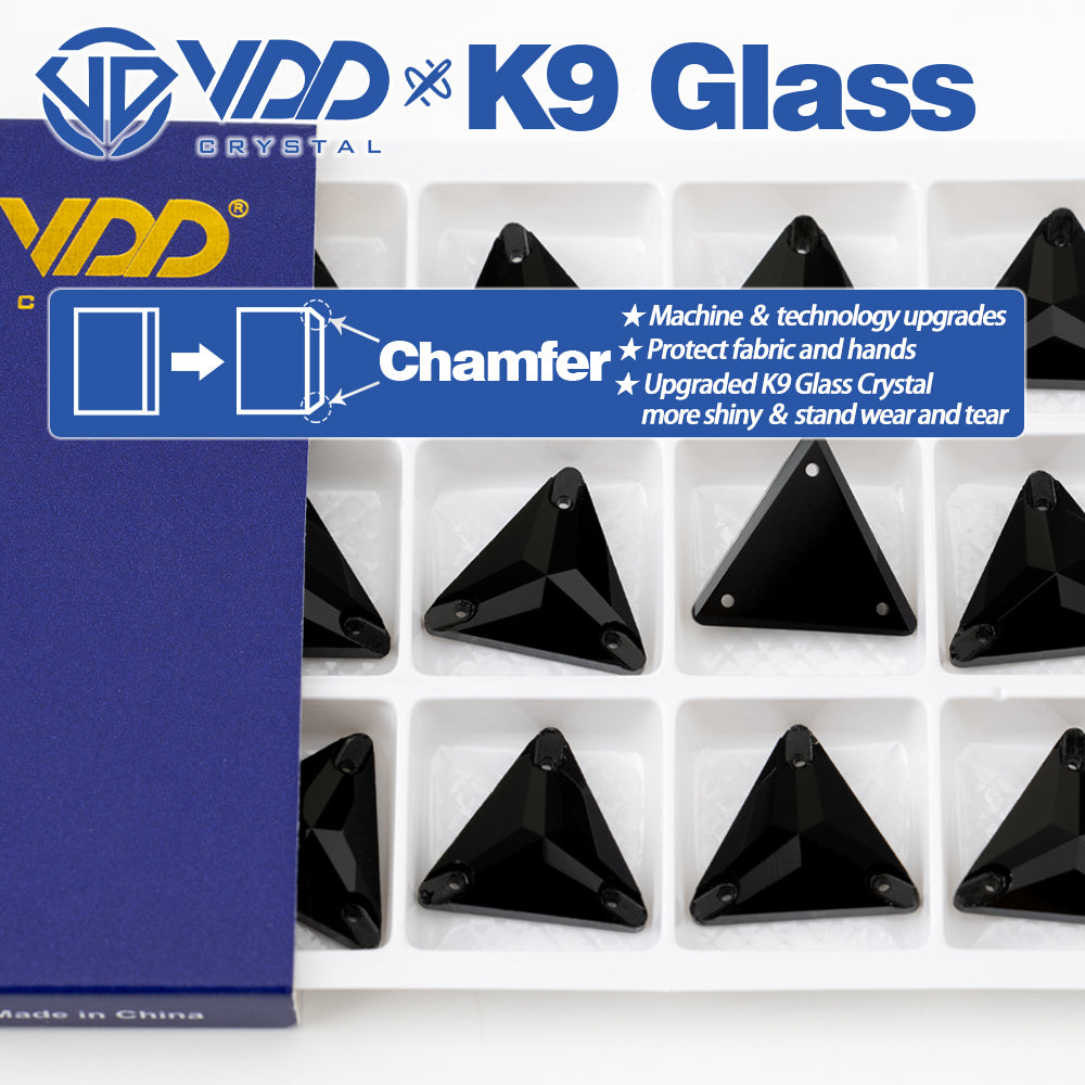 VDD S102 Jet Triangle Top Quality K9 Glass Sew on Rhinestones Crystal Flatback Sewing Stones for Clothes Decorations