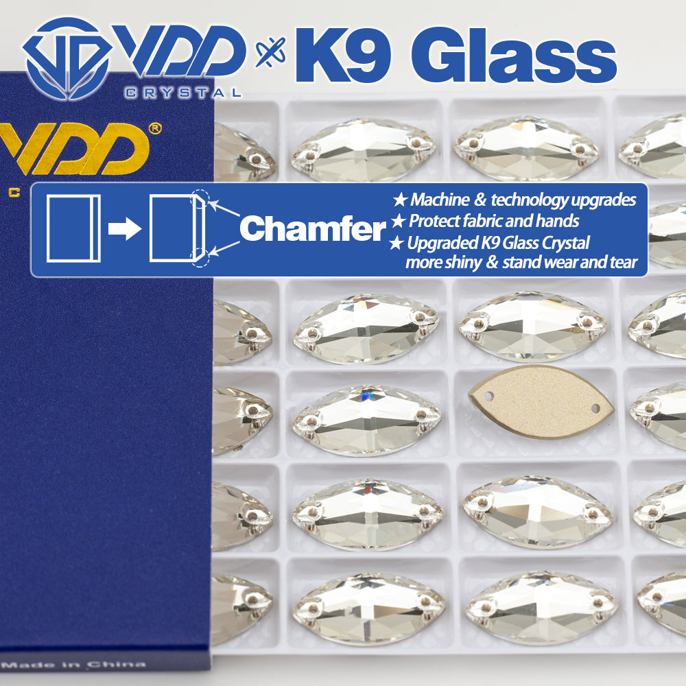 VDD S101 Crystal Navette Top Quality K9 Glass Sew on Rhinestones Crystal Flatback Sewing Strass Stones for Garment Decorations