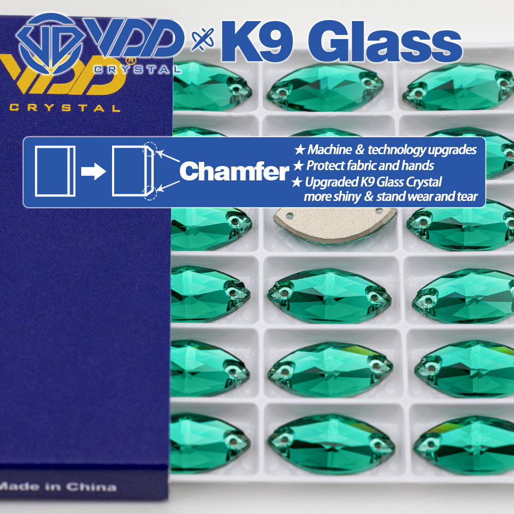 VDD S114 Green Zircon Navette Top Quality K9 Glass Sew on Rhinestones Crystal Flatback Sewing Strass Stones for Garment Decorations