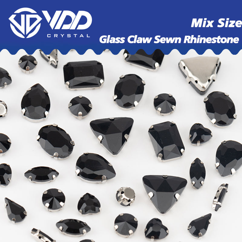 VDD  Jet Multi Shape Mix Size Glass Sew on Rhinestones Crystal Flatback Stones For DIY Shoes Accessories