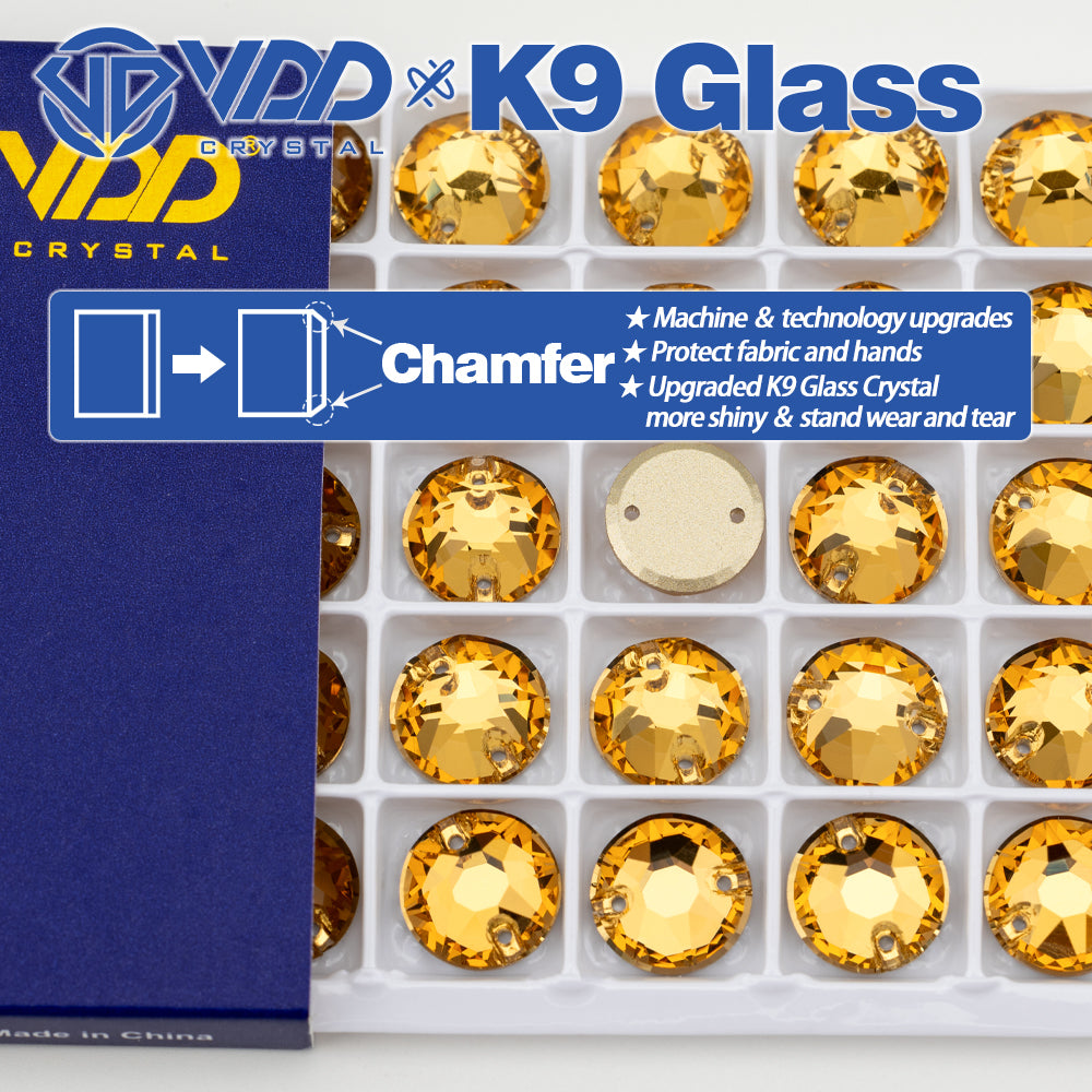 VDD S106 Lt.Co.Topaz 8 Big 8 Small Top Quality K9 Glass Sew on Rhinestones Crystal Flatback Sewing Stones for Clothes Decorations