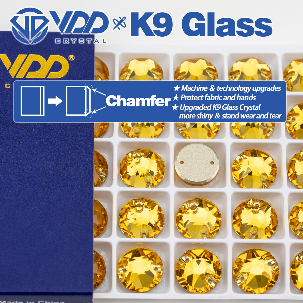VDD S105 Sun.Topaz 8 Big 8 Small Top Quality K9 Glass Sew on Rhinestones Crystal Flatback Sewing Stones for Clothes Decorations
