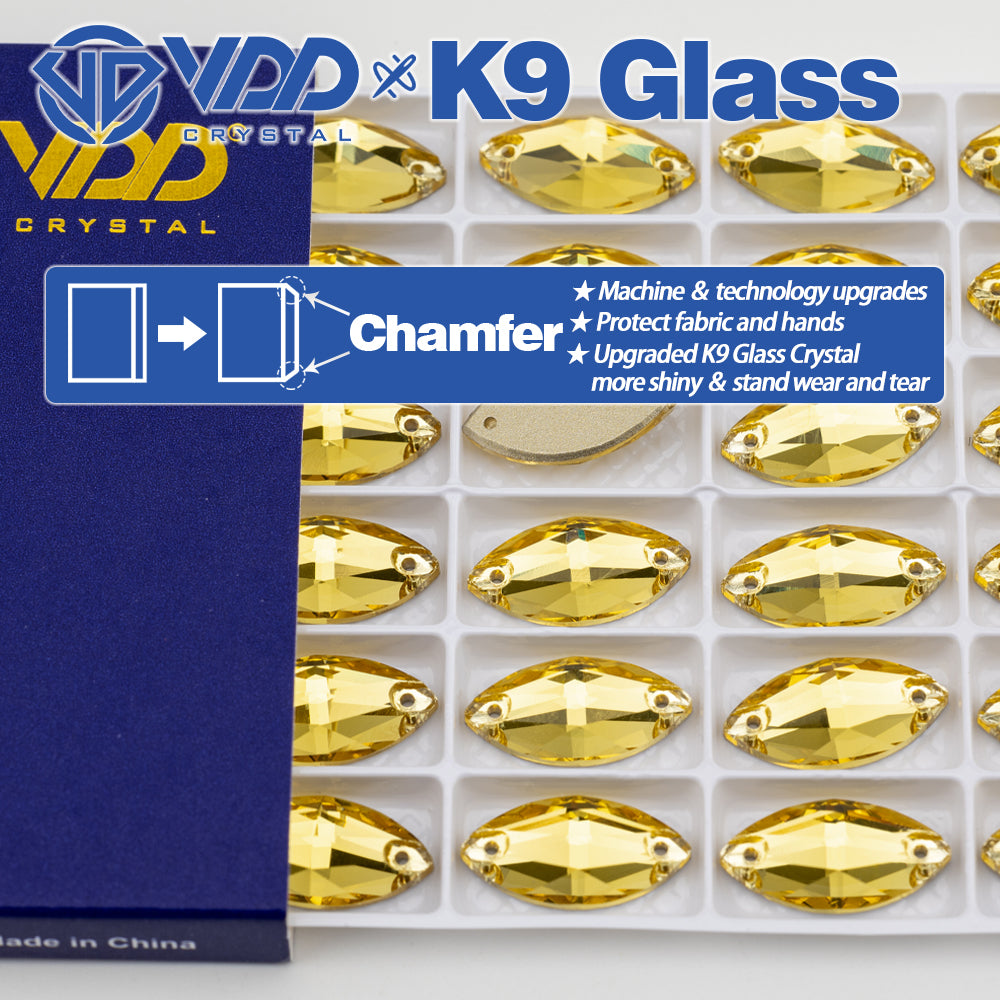 VDD S105 Sun.Topaz  Navette Top Quality K9 Glass Sew on Rhinestones Crystal Flatback Sewing Strass Stones for Garment Decorations