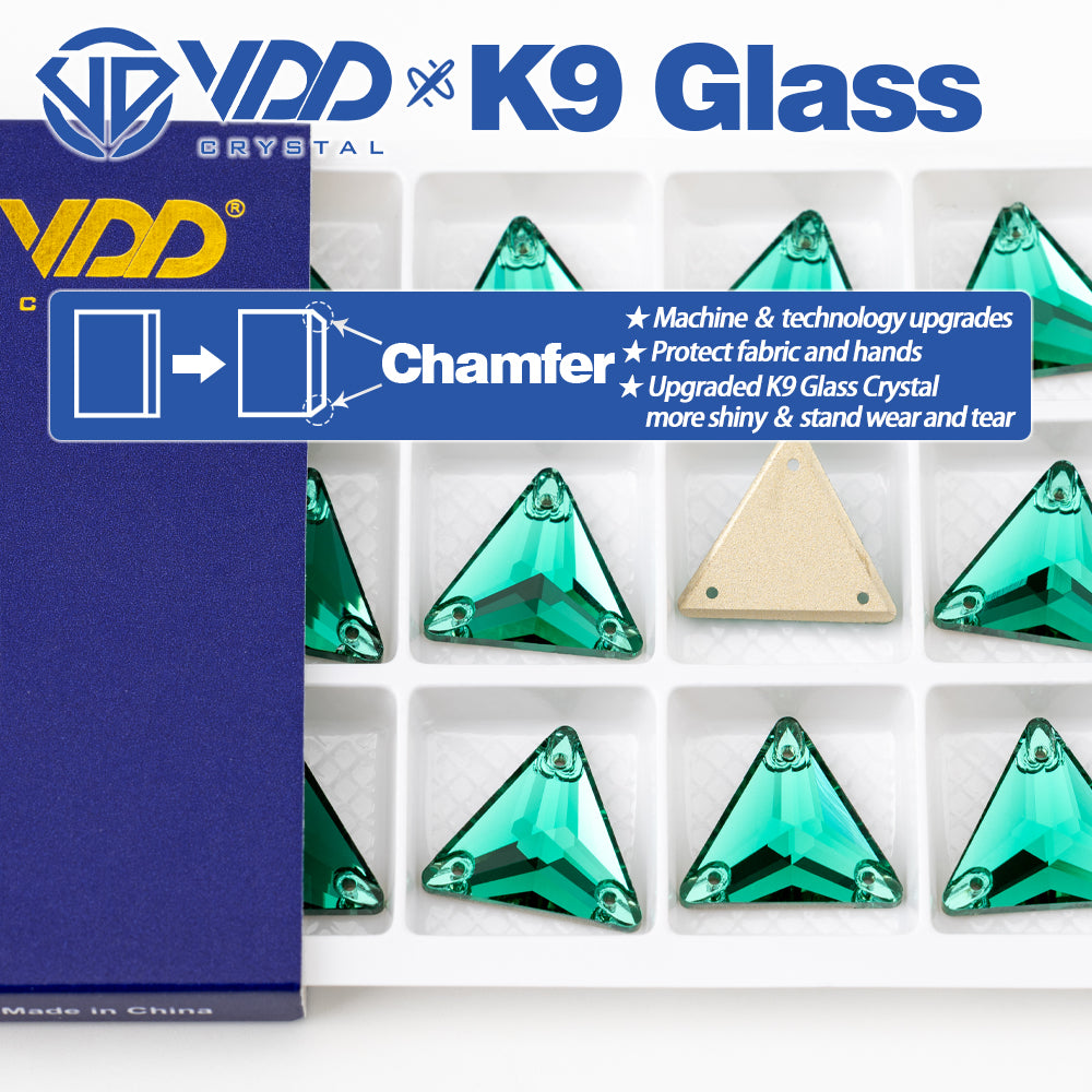 VDD S114 Green Zircon Triangle Top Quality K9 Glass Sew on Rhinestones Crystal Flatback Sewing Stones for Clothes Decorations
