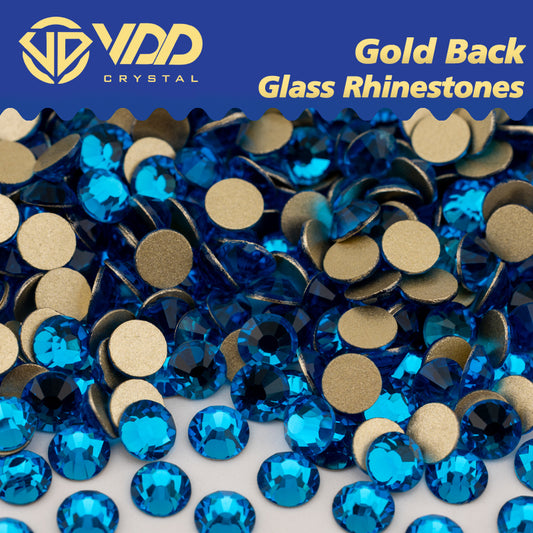 VDD  029 Capri Blue  High Quality Glass Rhinestones Crystal Gold Flatback Strass Stones For Nail Art Crafts DIY Decorations