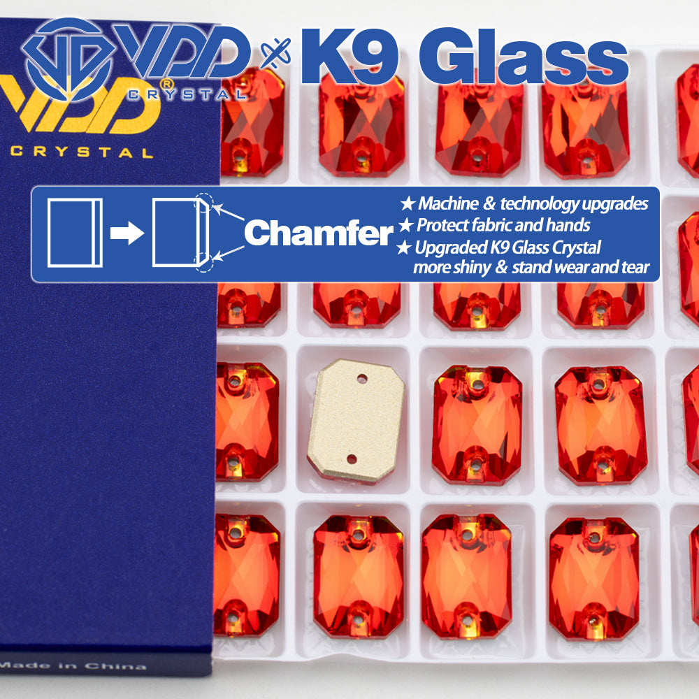 VDD S109 Siam Emerald Cut  Top Quality K9 Glass Sew on Rhinestones Crystal Flatback Sewing Stones for Clothes Decorations