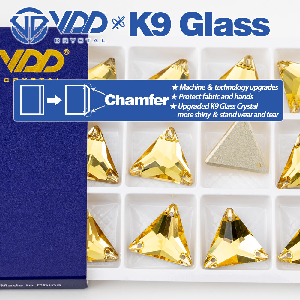 VDD S105 Sun.Topaz Triangle Top Quality K9 Glass Sew on Rhinestones Crystal Flatback Sewing Stones for Clothes Decorations