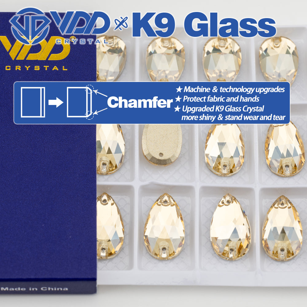 VDD S257 Golden Shadow Pear Top Quality K9 Glass Sew on Rhinestones Crystal Flatback Sewing Strass Stones for DIY Garment Decorations