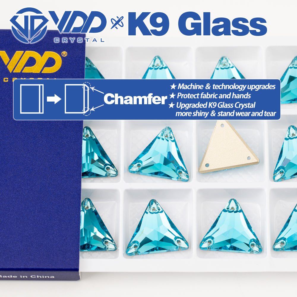 VDD S116 Aqua Blue Triangle Top Quality K9 Glass Sew on Rhinestones Crystal Flatback Sewing Stones for Clothes Decorations