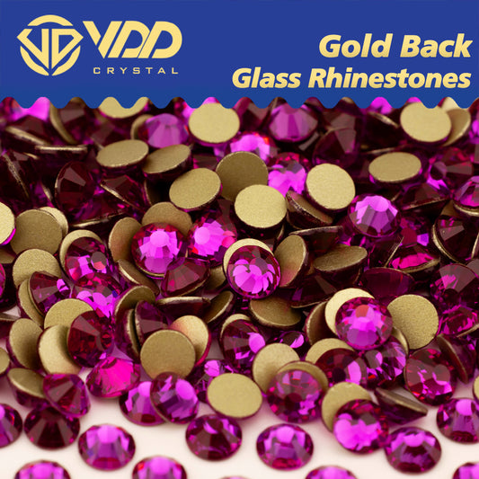 VDD  042 Fuchsia High Quality Glass Rhinestones Crystal Gold Flatback Strass Stones For Nail Art Crafts DIY Decorations