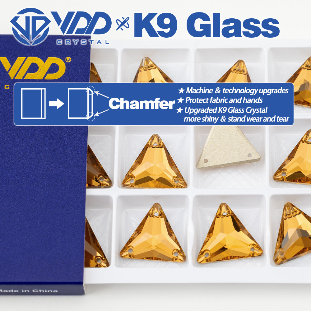 VDD S106 Lt.Co.Topaz Triangle Top Quality K9 Glass Sew on Rhinestones Crystal Flatback Sewing Stones for Clothes Decorations