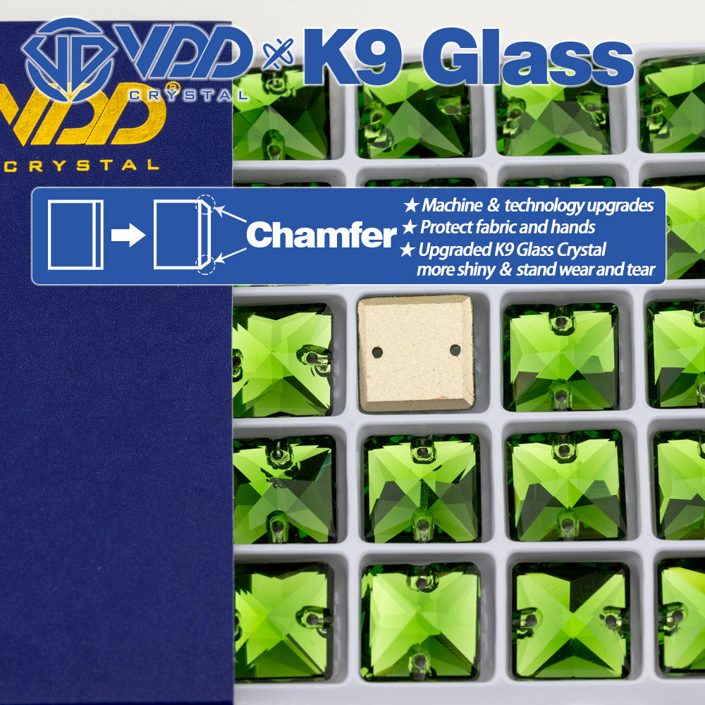 VDD S113 Fern Green Square Top Quality K9 Glass Sew on Rhinestones Crystal Flatback Sewing Stones for Clothes Decorations