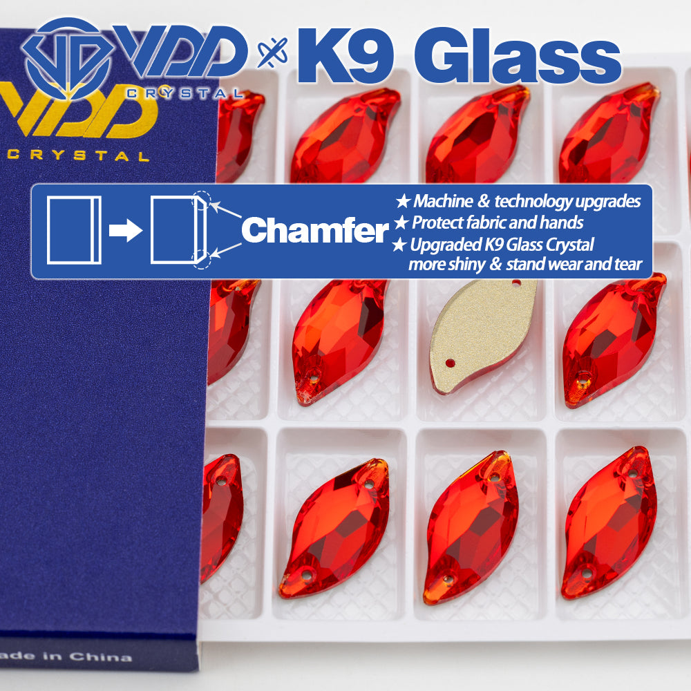 VDD S109 Siam Leaf Top Quality K9 Glass Sew on Rhinestones Crystal Flatback Sewing Stones for Clothes Decorations