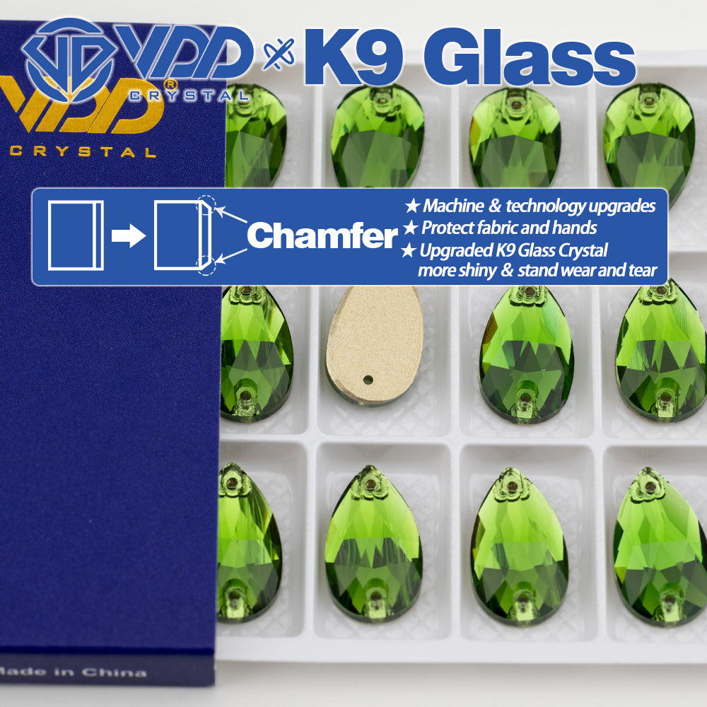 VDD S113 Fern Green Pear Top Quality K9 Glass Sew on Rhinestones Crystal Flatback Sewing Strass Stones for DIY Garment Decorations