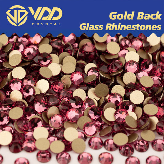 VDD 041 Rose High Quality Glass Rhinestones Crystal Gold Flatback Strass Stones For Nail Art Crafts DIY Decorations