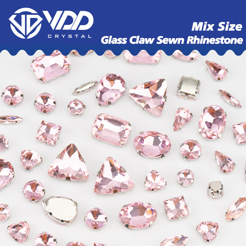 VDD  Pink Multi Shape Mix Size Glass Sew on Rhinestones Crystal Flatback Stones For DIY Shoes Accessories