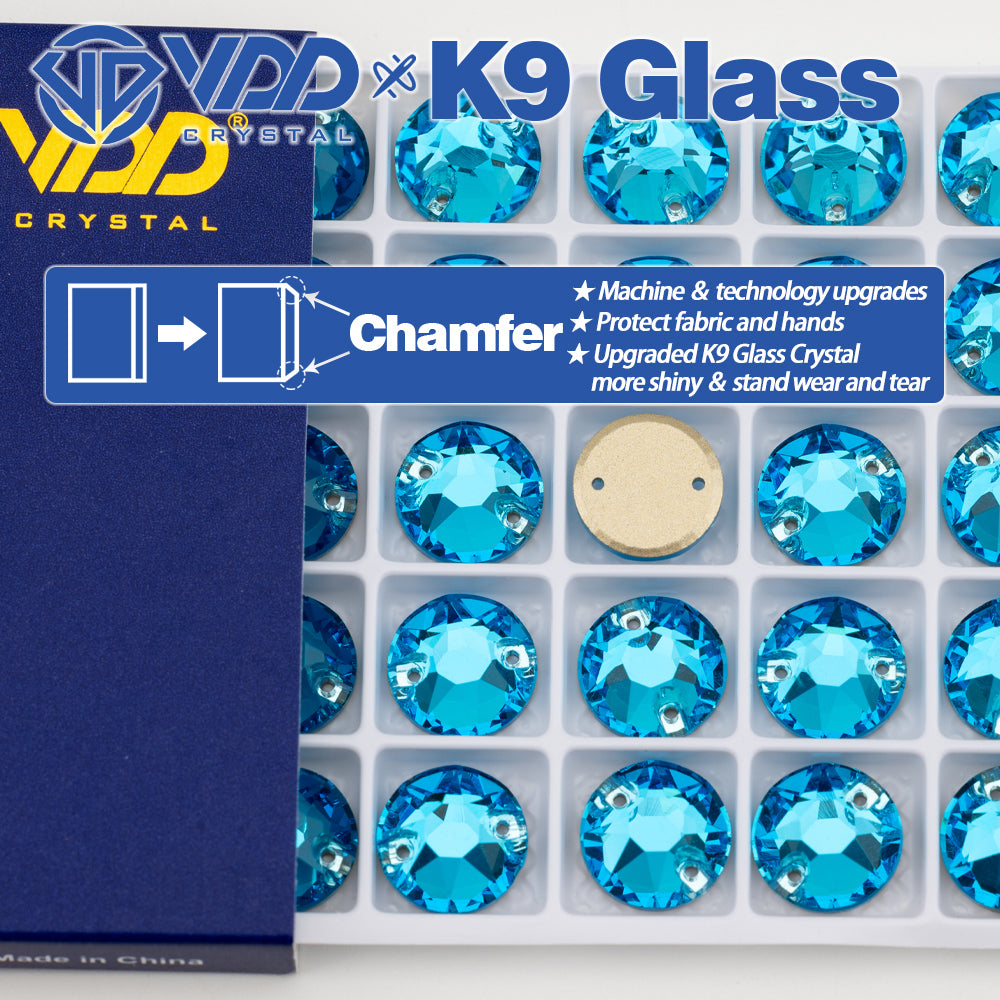 VDD S116 Aqua Blue 8 Big 8 Small Top Quality K9 Glass Sew on Rhinestones Crystal Flatback Sewing Stones for Clothes Decorations