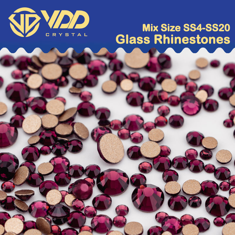 VDD 033 Amethyst Mix Size SS4-SS20 Clear Crystal Rhinestones Non-hotfix Gold Flatback Glitter Stones Nail Art Crafts DIY Decorations