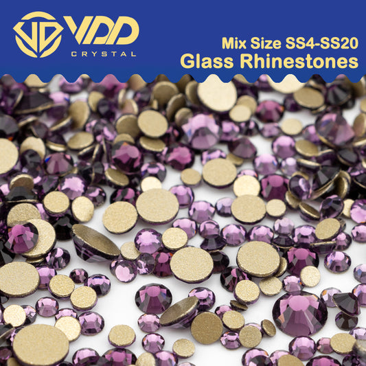 VDD 035 Tanzanite Mix Size SS4-SS20 Clear Crystal Rhinestones Non-hotfix Gold Flatback Glitter Stones Nail Art Crafts DIY Decorations