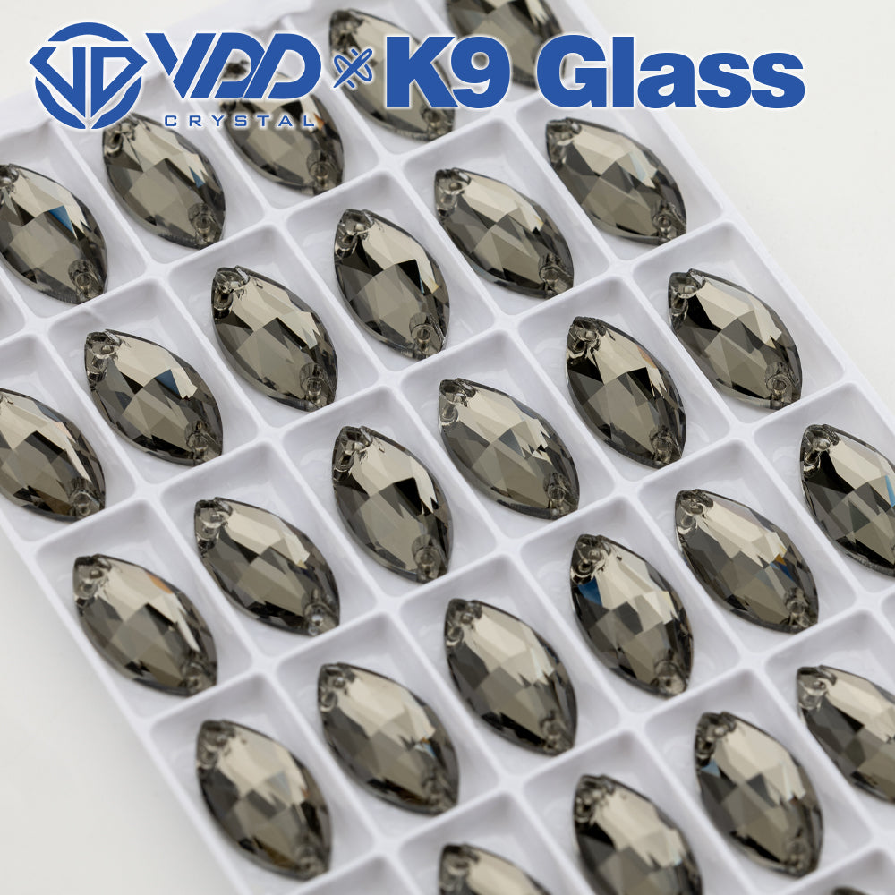 VDD S103 Black Diamond  Navette Top Quality K9 Glass Sew on Rhinestones Crystal Flatback Sewing Strass Stones for Garment Decorations
