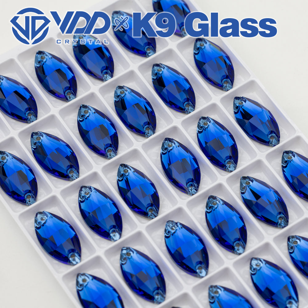 VDD S118 Sapphire Navette Top Quality K9 Glass Sew on Rhinestones Crystal Flatback Sewing Strass Stones for Garment Decorations