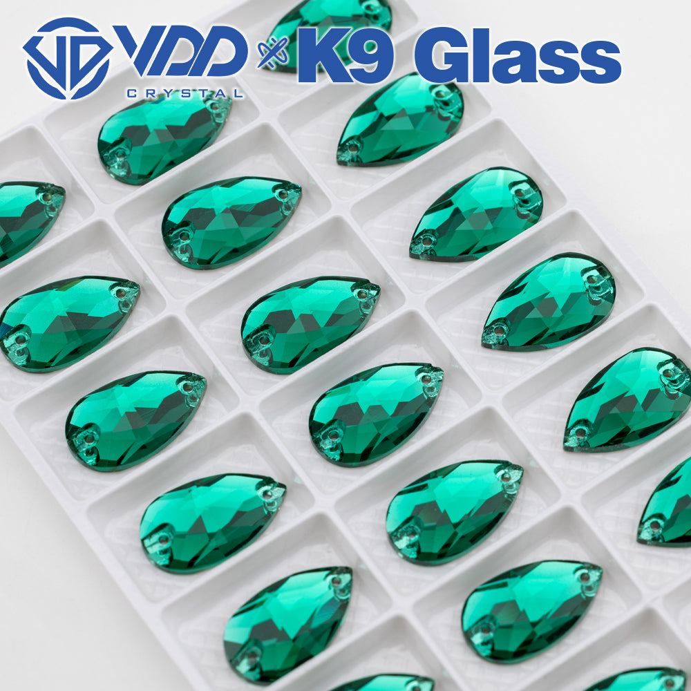 VDD S114 Green Zircon Pear Top Quality K9 Glass Sew on Rhinestones Crystal Flatback Sewing Strass Stones for DIY Garment Decorations