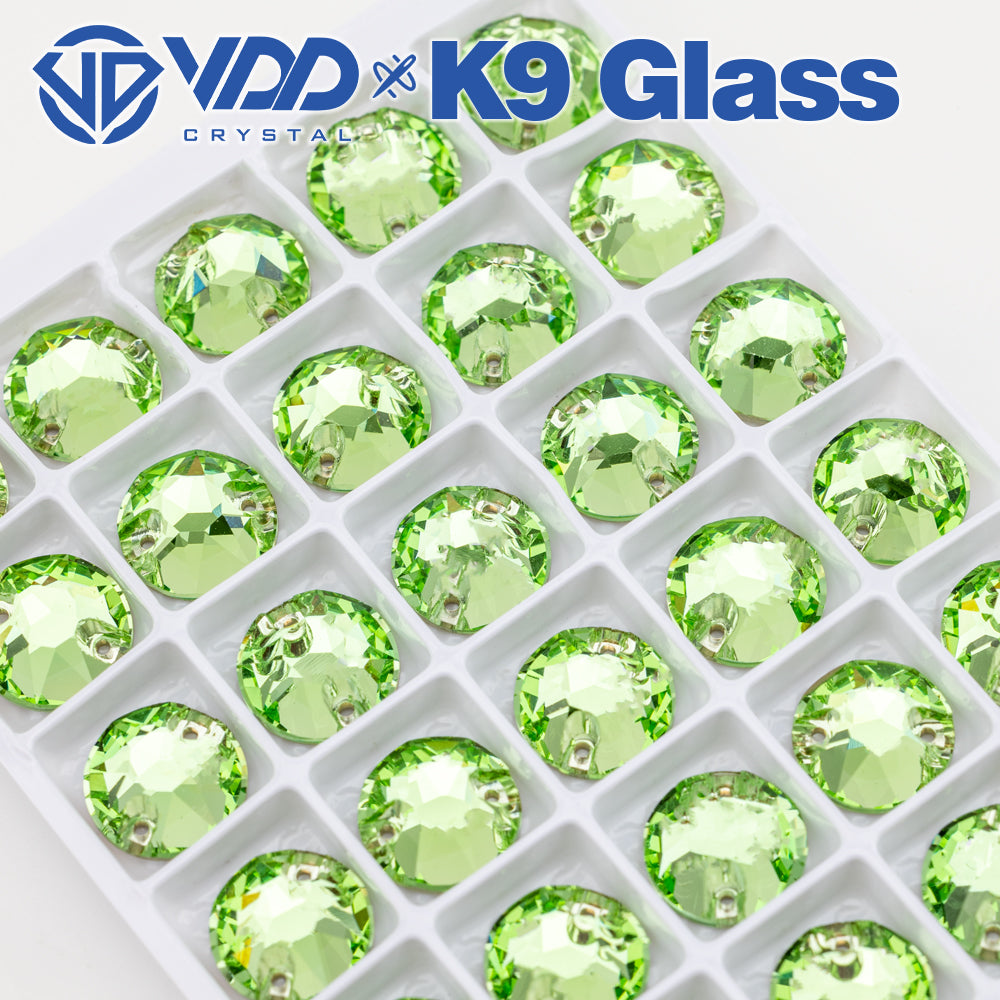 VDD S112 Lt.Peridot 8 Big 8 Small Top Quality K9 Glass Sew on Rhinestones Crystal Flatback Sewing Stones for Clothes Decorations