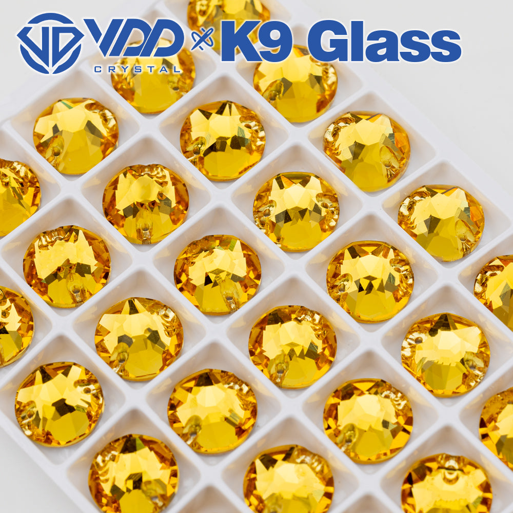 VDD S105 Sun.Topaz 8 Big 8 Small Top Quality K9 Glass Sew on Rhinestones Crystal Flatback Sewing Stones for Clothes Decorations