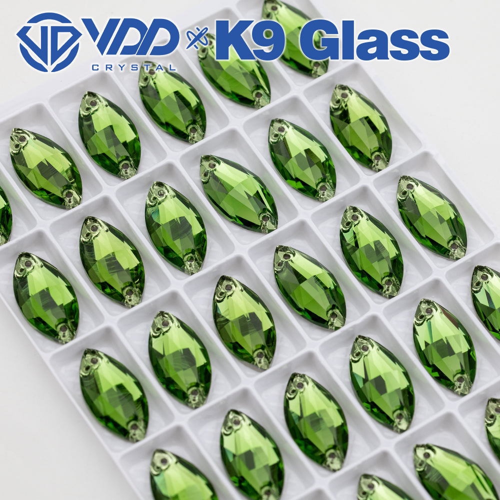 VDD S113 Fern Green Navette Top Quality K9 Glass Sew on Rhinestones Crystal Flatback Sewing Strass Stones for Garment Decorations