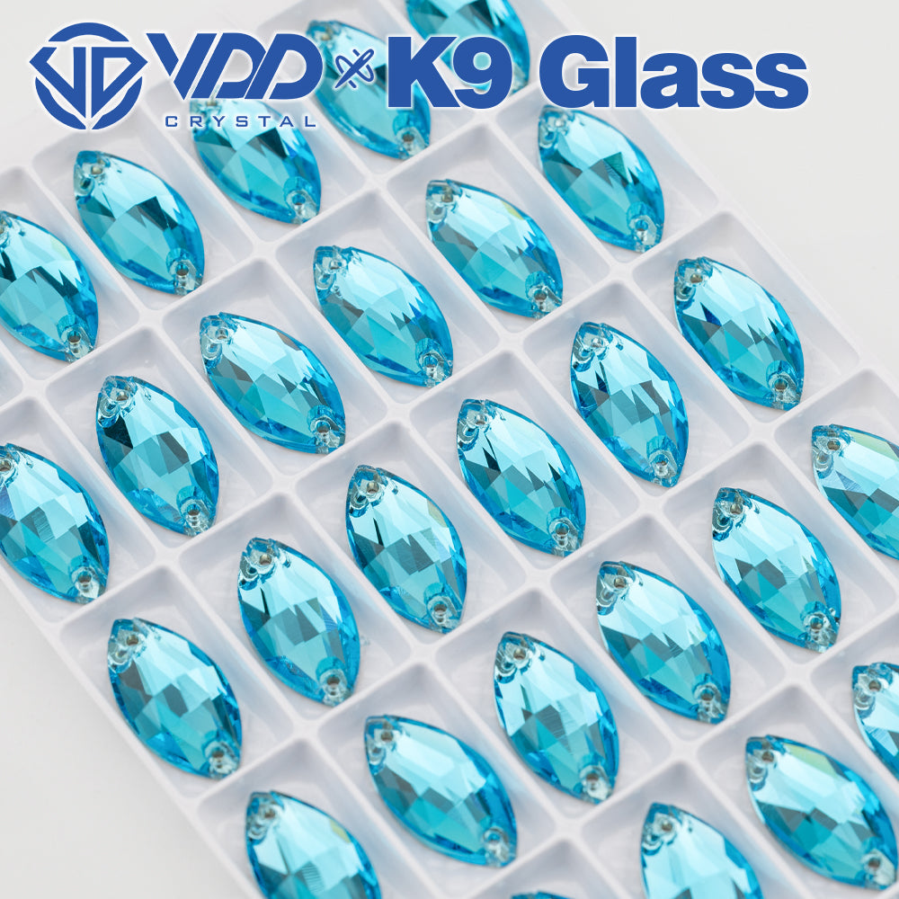 VDD S116 Aqua Blue Navette Top Quality K9 Glass Sew on Rhinestones Crystal Flatback Sewing Strass Stones for Garment Decorations