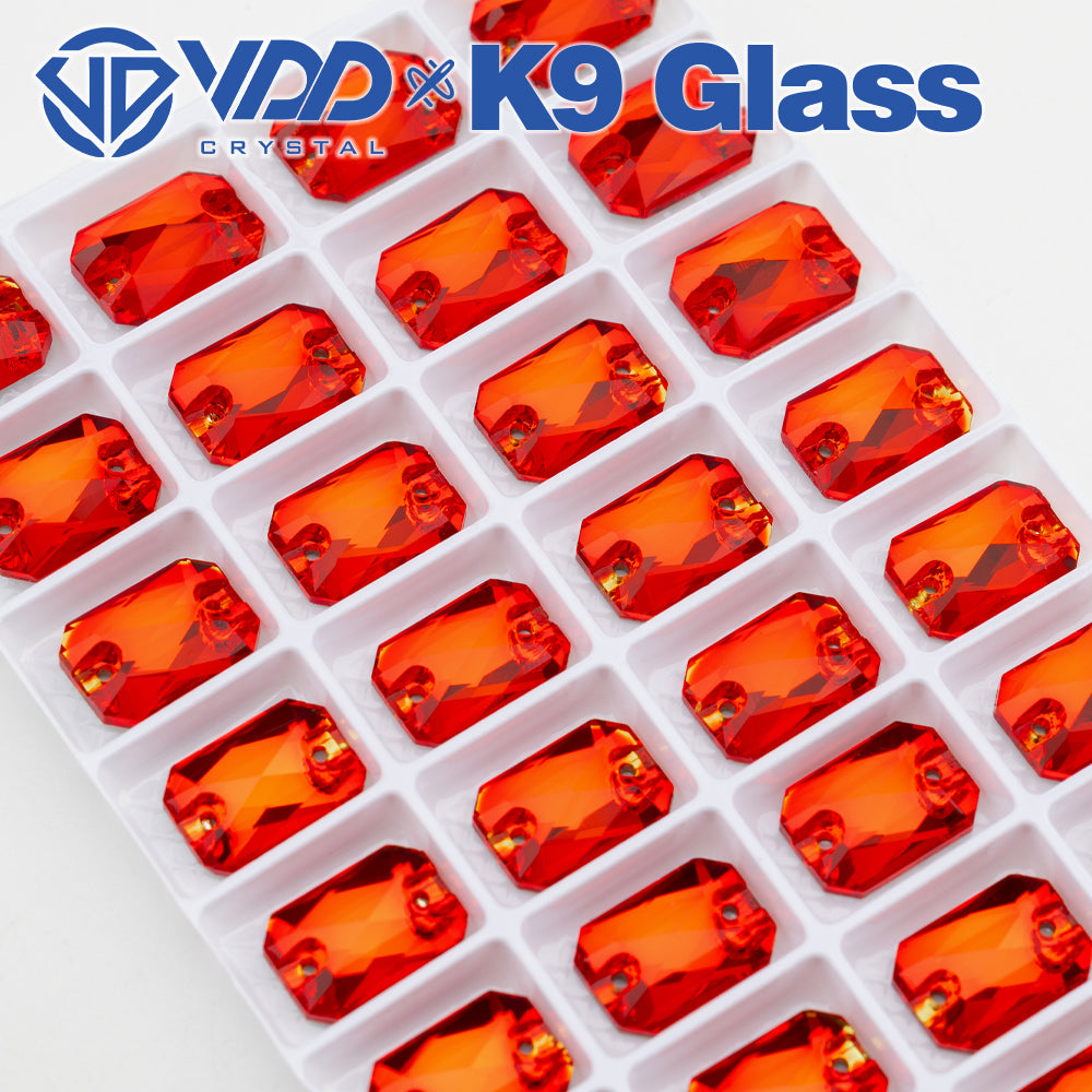 VDD S109 Siam Emerald Cut  Top Quality K9 Glass Sew on Rhinestones Crystal Flatback Sewing Stones for Clothes Decorations