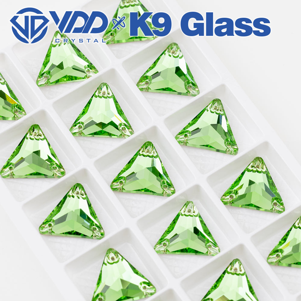 VDD S112 Lt.Peridot Triangle Top Quality K9 Glass Sew on Rhinestones Crystal Flatback Sewing Stones for Clothes Decorations