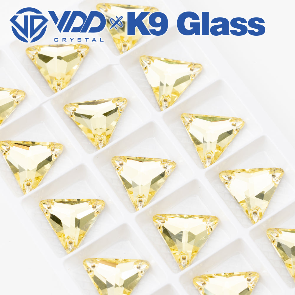 VDD S104 Jonquil Triangle Top Quality K9 Glass Sew on Rhinestones Crystal Flatback Sewing Stones for Clothes Decorations