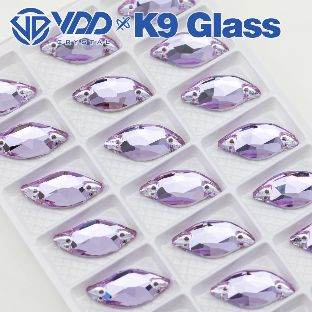 VDD S122 Violet Leaf Top Quality K9 Glass Sew on Rhinestones Crystal Flatback Sewing Stones for Clothes Decorations