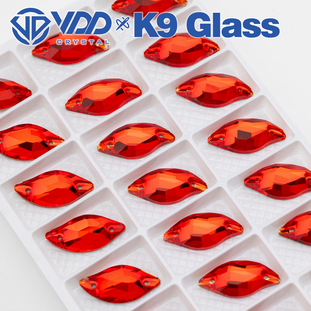 VDD S109 Siam Leaf Top Quality K9 Glass Sew on Rhinestones Crystal Flatback Sewing Stones for Clothes Decorations