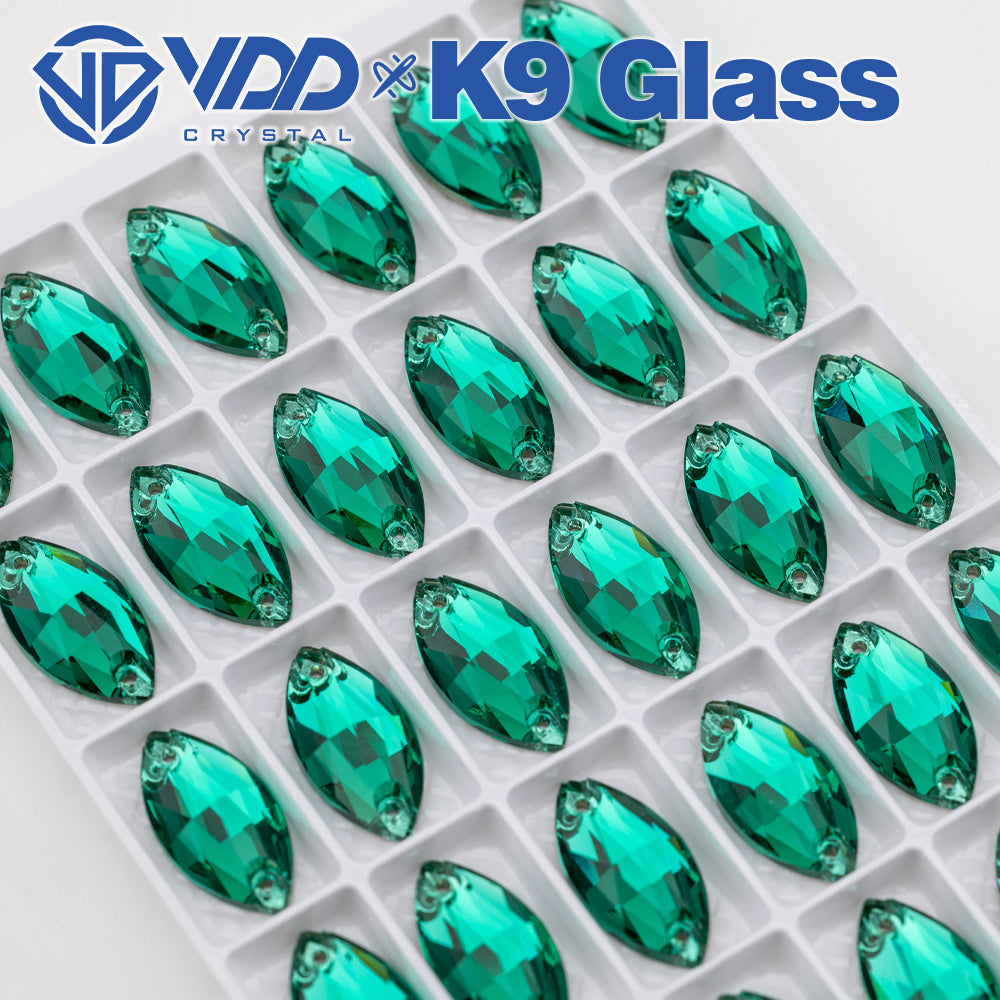 VDD S114 Green Zircon Navette Top Quality K9 Glass Sew on Rhinestones Crystal Flatback Sewing Strass Stones for Garment Decorations