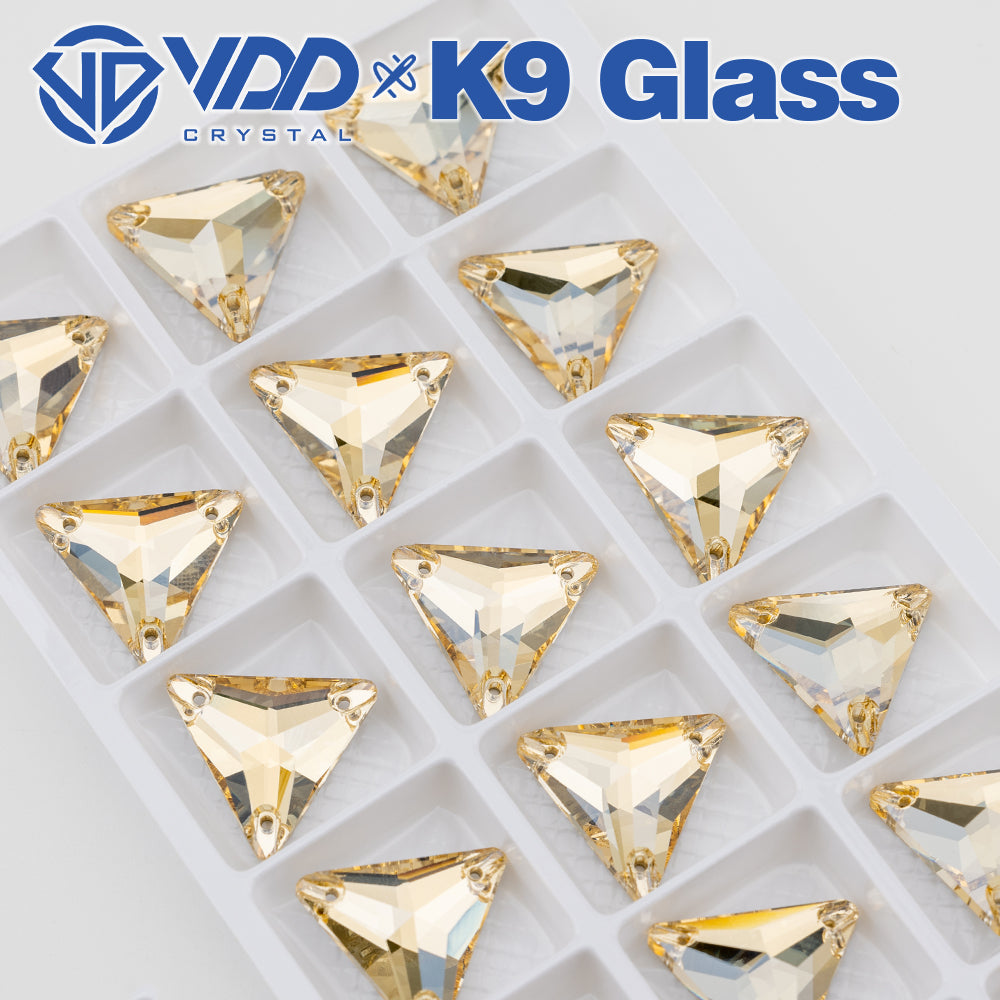 VDD S257 Golden Shadow Triangle Top Quality K9 Glass Sew on Rhinestones Crystal Flatback Sewing Stones for Clothes Decorations