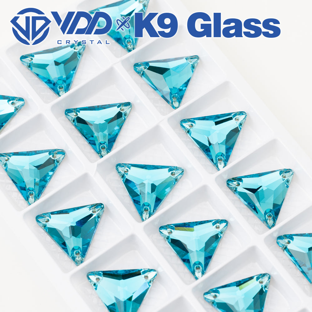 VDD S116 Aqua Blue Triangle Top Quality K9 Glass Sew on Rhinestones Crystal Flatback Sewing Stones for Clothes Decorations