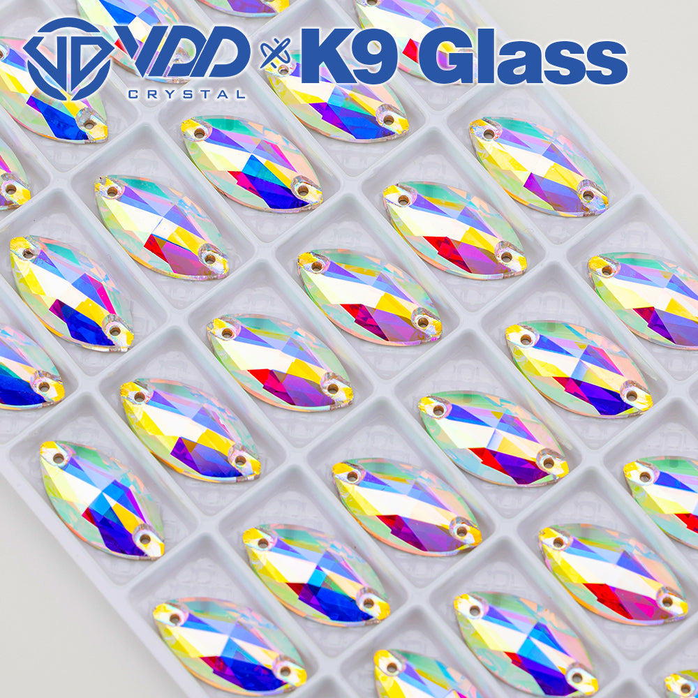 VDD S255 Crystal AB Navette Top Quality K9 Glass Sew on Rhinestones Crystal Flatback Sewing Strass Stones for Garment Decorations