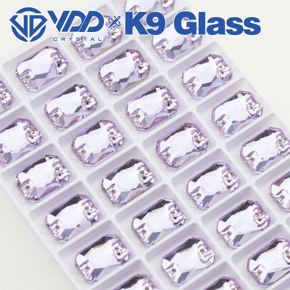 VDD S122 Violet Emerald Cut  Top Quality K9 Glass Sew on Rhinestones Crystal Flatback Sewing Stones for Clothes Decorations